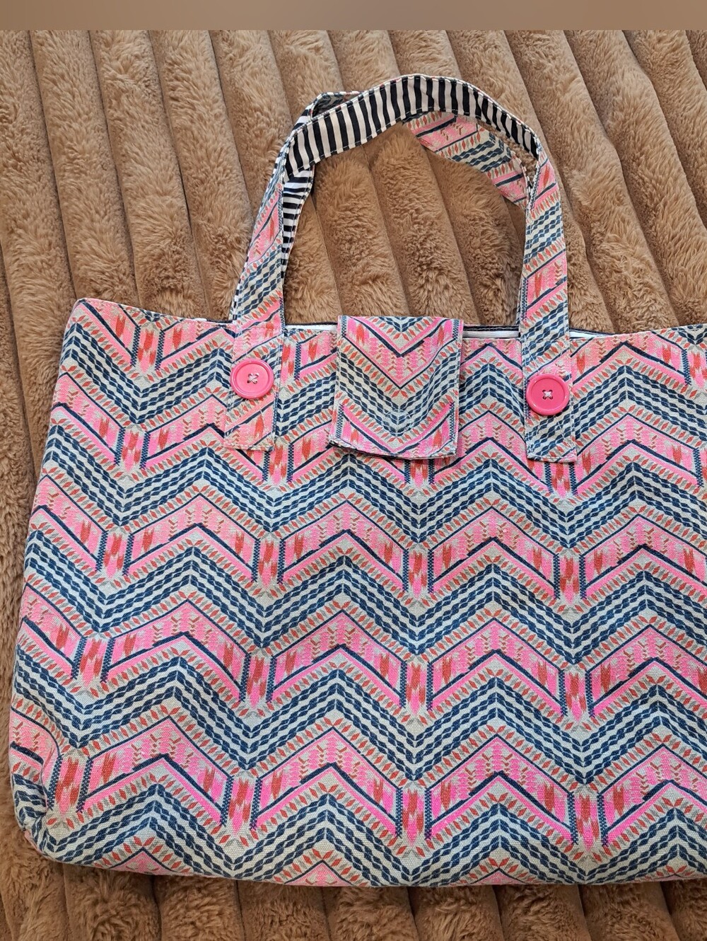 Avon Pink and Navy Chevron Tote